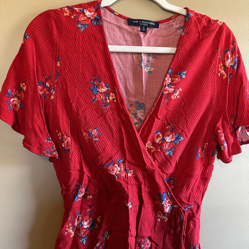Red floral flowy blouse